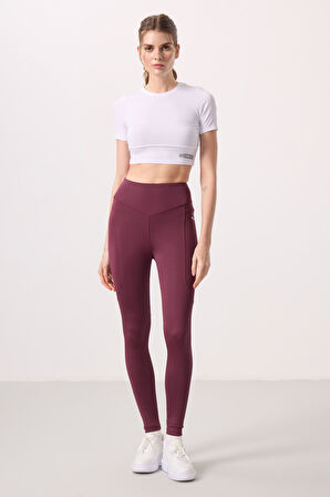 Bordo Polyester Standart Fit Esnek Performans Kadın Tayt - 94666