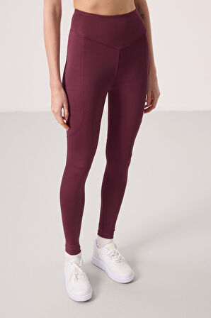 Bordo Polyester Standart Fit Esnek Performans Kadın Tayt - 94666