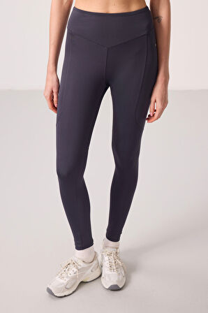 Antrasit Polyester Standart Fit Esnek Performans Kadın Tayt - 94666