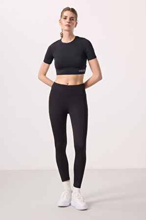 Siyah Polyester Esnek Standart Fit Performans Kadın Tayt - 94667