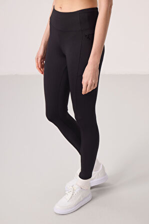 Siyah Polyester Esnek Standart Fit Performans Kadın Tayt - 94667