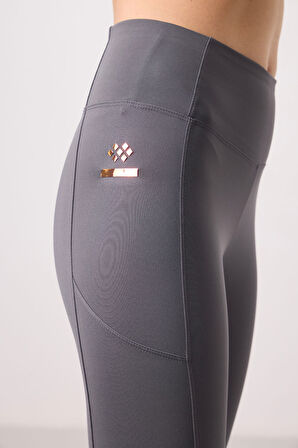 Koyu Gri Polyester Esnek Standart Fit Performans Kadın Tayt - 94667