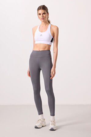 Koyu Gri Polyester Esnek Standart Fit Performans Kadın Tayt - 94667