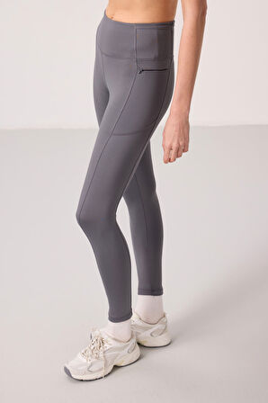 Koyu Gri Polyester Esnek Standart Fit Performans Kadın Tayt - 94667