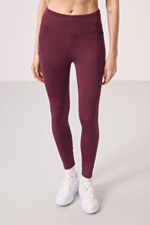 Bordo Polyester Esnek Standart Fit Performans Kadın Tayt - 94667
