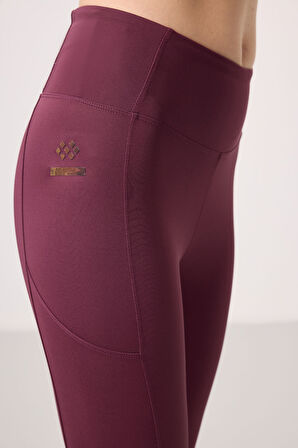 Bordo Polyester Esnek Standart Fit Performans Kadın Tayt - 94667