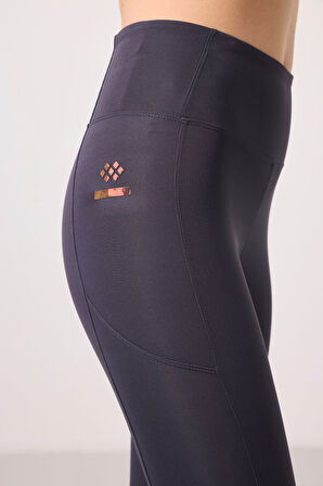 Antrasit Polyester Esnek Standart Fit Performans Kadın Tayt - 94667
