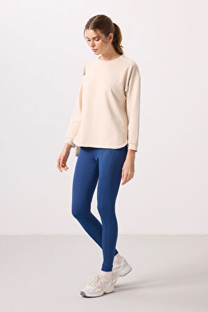 Bej Yumuşak Dokulu O Yaka Rahat Form Kadın Tunik Sweatshirt - 97305