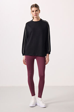 Siyah Yumuşak Dokulu O Yaka Oversize Kadın Tunik Sweatshirt - 97303