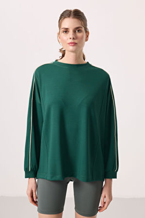 Yeşil Yumuşak Dokulu O Yaka Oversize Kadın Tunik Sweatshirt - 97303