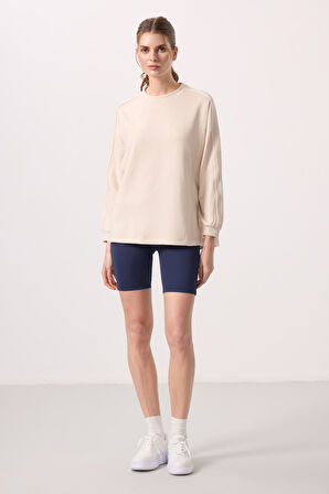 Bej Yumuşak Dokulu O Yaka Oversize Kadın Tunik Sweatshirt - 97303