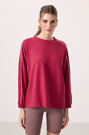 Viva Kırmızı Yumuşak Dokulu O Yaka Oversize Kadın Tunik Sweatshirt - 97303
