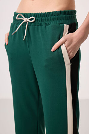 Yeşil Yumuşak Dokulu Yan Panel Detaylı Geniş Paça Kadın Palazzo Pantolon - 94671