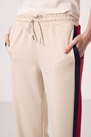 Bej Yumuşak Dokulu Yan Panel Detaylı Geniş Paça Kadın Palazzo Pantolon - 94671