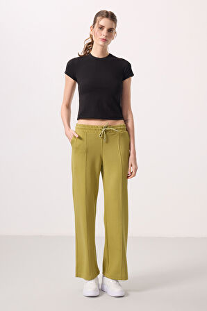 Koyu Hardal Yumuşak Dokulu Cepli Ön Dikiş Detaylı Kadın Palazzo Pantolon - 94670