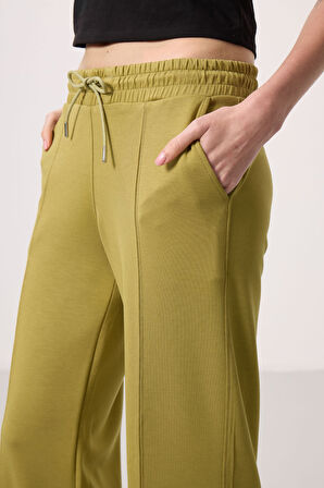 Koyu Hardal Yumuşak Dokulu Cepli Ön Dikiş Detaylı Kadın Palazzo Pantolon - 94670