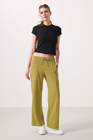 Koyu Hardal Yumuşak Dokulu Cepli Ön Dikiş Detaylı Kadın Palazzo Pantolon - 94670