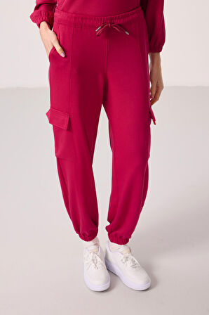 Viva Kırmızı Yumuşak Dokulu Dik Yaka Gizli Fermuarlı Oversize Kadın Eşofman Takım - 95351