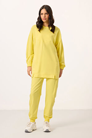 Limon O Yaka Basic Oversize Kadın Eşofman Tunik Takım - 95347