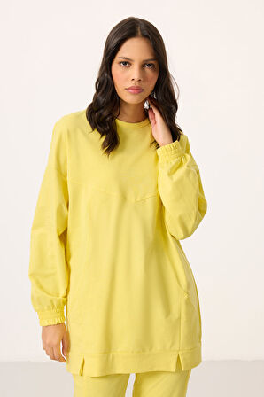 Limon O Yaka Basic Oversize Kadın Eşofman Tunik Takım - 95347