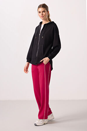 Siyah Yumuşak Dokulu Kapüşonlu Oversize Kadın Tunik Sweatshirt - 97302