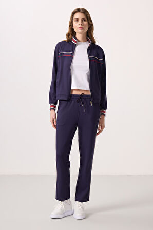 Koyu Mor Yumuşak Dokulu Triko Dik Yaka Oversize Kadın Eşofman Takım - 95350