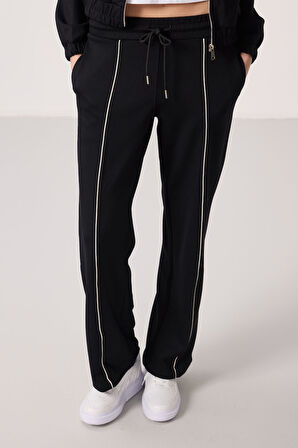 Siyah Yumuşak Dokulu Dik Yaka Oversize Lastikli Kadın Eşofman Takım - 95349