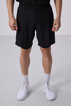 Siyah Polyester İnce Yumuşak Standart Fit Erkek Taytlı Şort - 81287