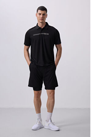 Siyah Polyester İnce Yumuşak Standart Fit Erkek Taytlı Şort - 81287