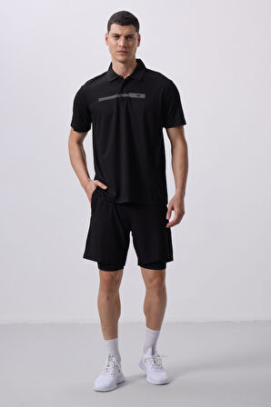Siyah Polyester İnce Yumuşak Standart Fit Erkek Taytlı Şort - 81287