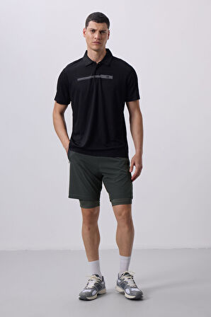 Haki Polyester İnce Yumuşak Standart Fit Erkek Taytlı Şort - 81287