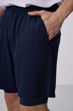 İndigo Polyester İnce Yumuşak Standart Fit Erkek Taytlı Şort - 81287