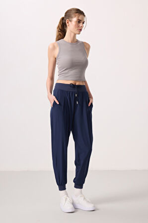 İndigo Polyester Cepli Standart Kalıp Kadın Pantolon - 94677