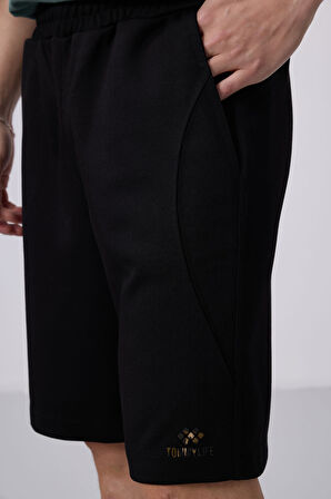 Siyah Yüzeyi Dokulu Oversize Erkek Şort - 81288