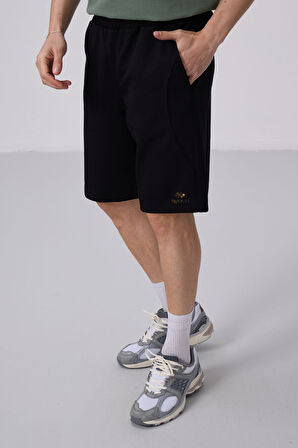 Siyah Yüzeyi Dokulu Oversize Erkek Şort - 81288