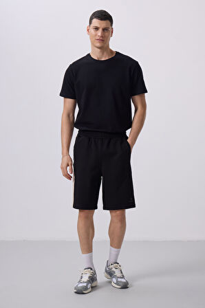 Siyah-Bej Yüzeyi Dokulu Oversize Erkek Şort - 81288