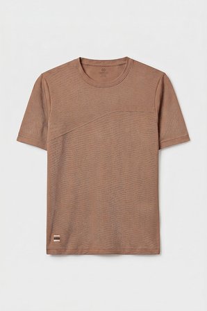 Kahverengi Rahat Form Yüzeyi Dokulu Ön Dikiş Detaylı Erkek T-Shirt - 88437
