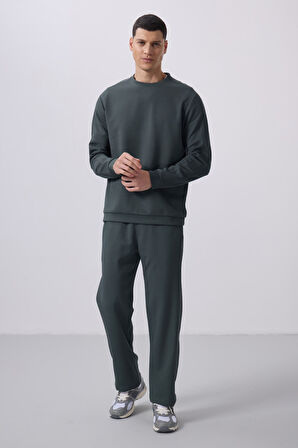 Haki Yüzeyi Dokulu Oversize Erkek Eşofman Takım - 85275