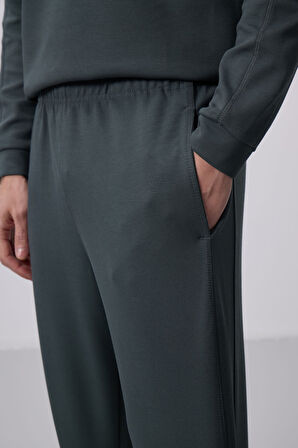 Haki Yüzeyi Dokulu Oversize Erkek Eşofman Takım - 85275