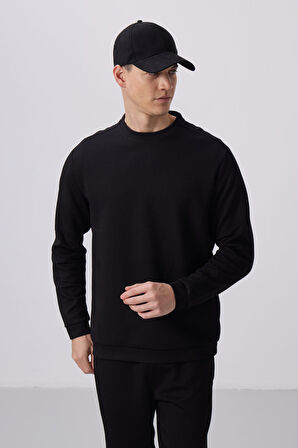 Siyah Yüzeyi Dokulu Oversize Erkek Eşofman Takım - 85275