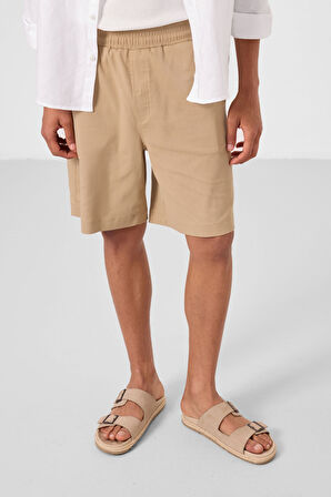 Koyu Bej Standart Fit Dokuma Hafif Esnek Chino Erkek Şort - 81289