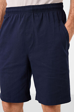 Lacivert Standart Fit Dokuma Hafif Esnek Chino Erkek Şort - 81292