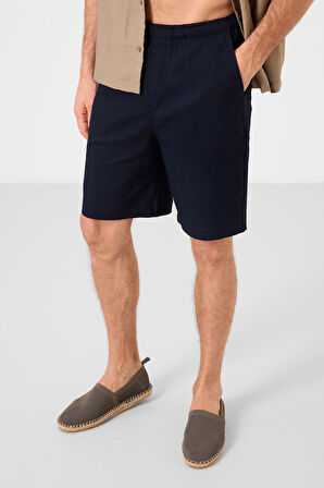 Lacivert Standart Fit Dokuma Hafif Esnek Chino Erkek Şort - 81291