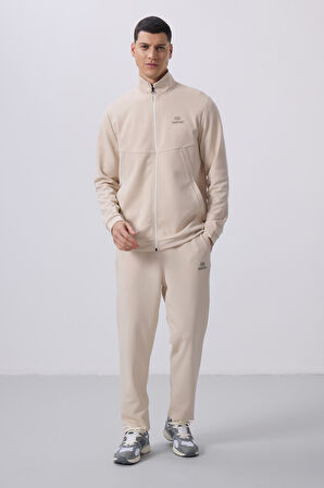 Bej Yüzeyi Dokulu Rahat Form Erkek Eşofman Takım - 85273