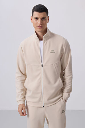 Bej Yüzeyi Dokulu Rahat Form Erkek Eşofman Takım - 85273