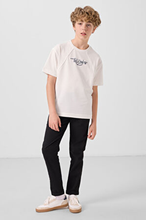 Siyah Standart Fit Dokuma Hafif Esnek Chino Erkek Çocuk Pantolon - 11272