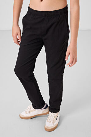 Siyah Standart Fit Dokuma Hafif Esnek Chino Erkek Çocuk Pantolon - 11272