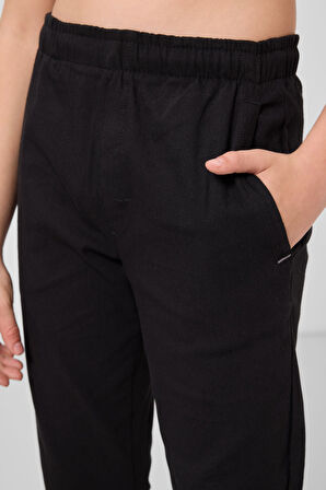 Siyah Standart Fit Dokuma Hafif Esnek Chino Erkek Çocuk Pantolon - 11272