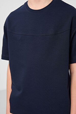 Lacivert Pamuklu Oversize Fit Dokuma Hafif Esnek Chino Erkek Çocuk Şort Takım - 11279