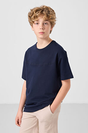 Lacivert-Taş Pamuklu Oversize Fit Dokuma Hafif Esnek Chino Erkek Çocuk Şort Takım - 11279